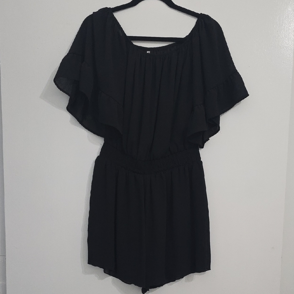 Black Ruffled Short Sleeve Romper